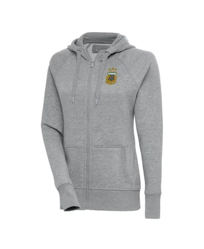 Antigua Women's Argentina National Team Victory Heavyweight Full-zip Cotton-blend Hoodie In Heather Gray
