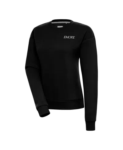 Antigua Women's Black Emory Eagles Victory Crewneck Pullover Sweatshirt