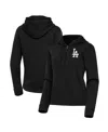 Antigua Women's Black Los Angeles Dodgers Contemporary Quarter-zip Hoodie In Black