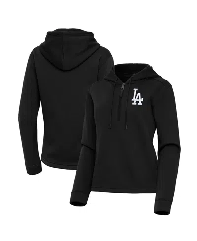 Antigua Women's Black Los Angeles Dodgers Contemporary Quarter-zip Hoodie