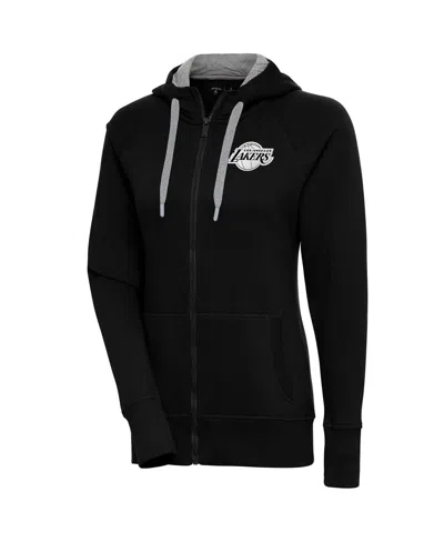 Antigua Women's Black Los Angeles Lakers Brushed Metallic Victory Full-zip Hoodie
