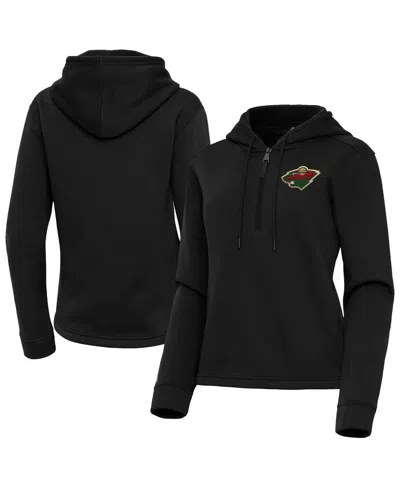 Antigua Women's Black Minnesota Wild Contemporary Quarter-zip Hoodie