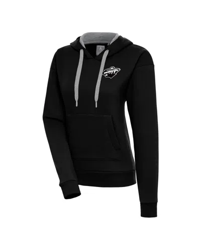 Antigua Women's Black Minnesota Wild Metallic Logo Victory Pullover Hoodie