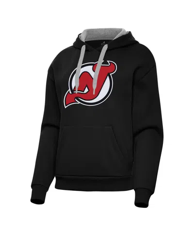 Antigua Women's Black New Jersey Devils Victory Pullover Hoodie In Multi