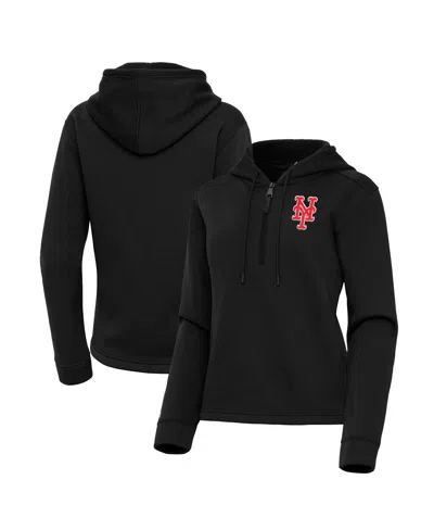Antigua Women's Black New York Mets Contemporary Quarter-zip Hoodie