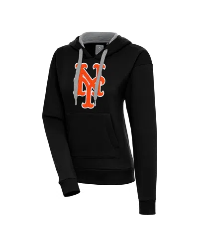 Antigua Women's Black New York Mets Victory Pullover Hoodie