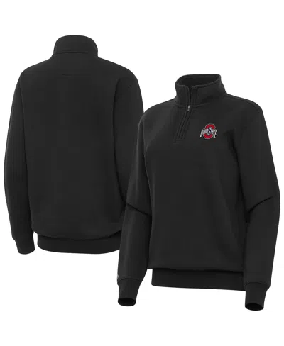 Antigua Women's Black Ohio State Buckeyes Victory Quarter-zip Sweatshirt In Multi