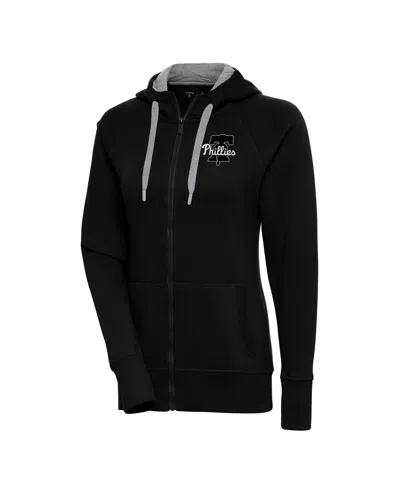 Antigua Women's Black Philadelphia Phillies Brushed Metallic Victory Full-zip Hoodie