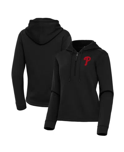 Antigua Women's Black Philadelphia Phillies Contemporary Quarter-zip Hoodie