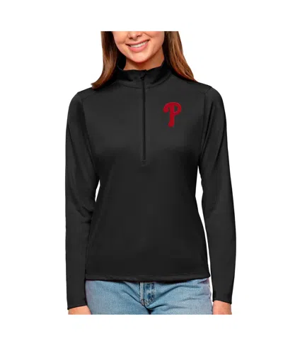 Antigua Women's Black Philadelphia Phillies Tribute Quarter-zip Pullover Sweatshirt