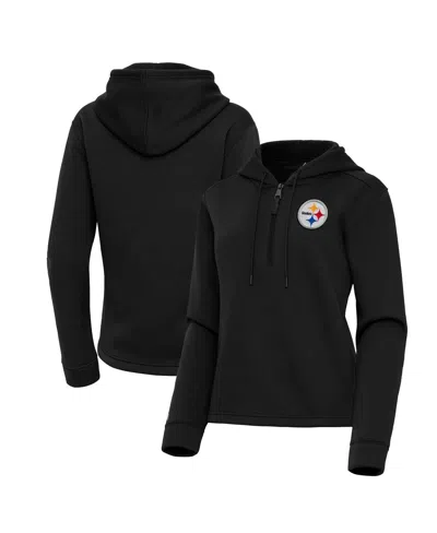Antigua Women's Black Pittsburgh Steelers Contemporary Quarter-zip Hoodie