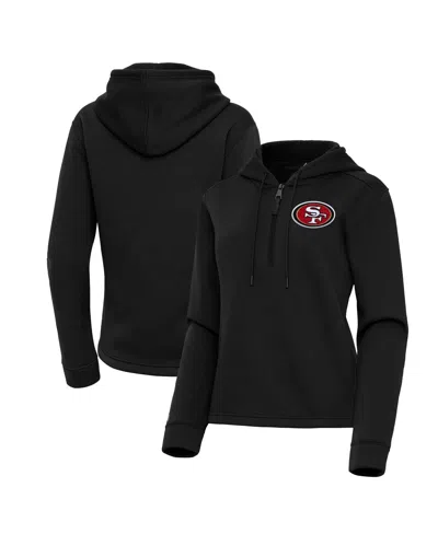Antigua Women's Black San Francisco 49ers Contemporary Quarter-zip Hoodie