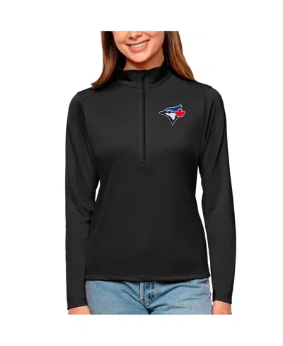 Antigua Women's Black Toronto Blue Jays Tribute Quarter-zip Pullover Top