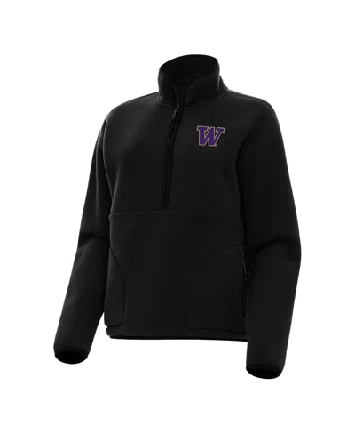 Antigua Women's Black Washington Huskies Figure Half-zip Pullover Sweatshirt