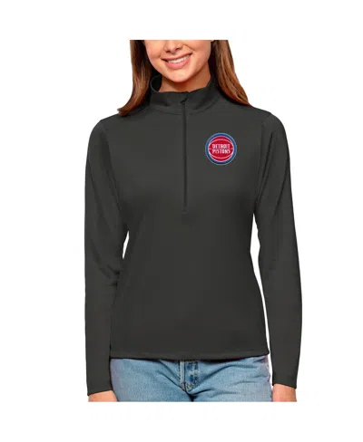 Antigua Women's Charcoal Detroit Pistons Tribute Half-zip Top In Black