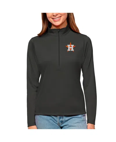 Antigua Women's Charcoal Houston Astros Tribute Quarter-zip Pullover Top In Black