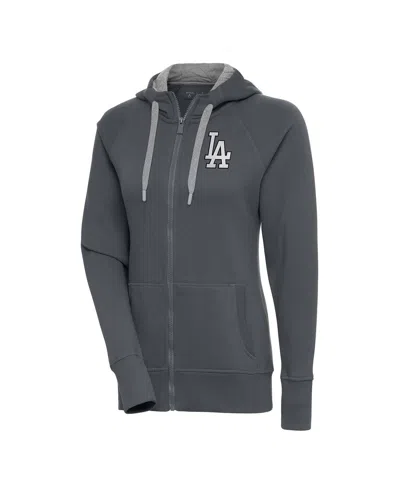 Antigua Women's Charcoal Los Angeles Dodgers Brushed Metallic Victory Full-zip Hoodie In Gray