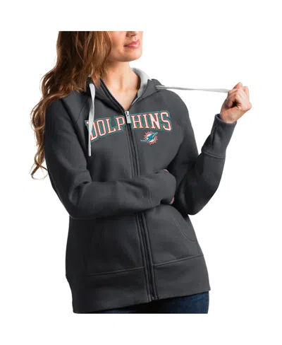 Antigua Women's Charcoal Miami Dolphins Wordmark Victory Full-zip Hoodie In Gray
