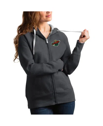 Antigua Women's Charcoal Minnesota Wild Victory Full-zip Hoodie In Gray