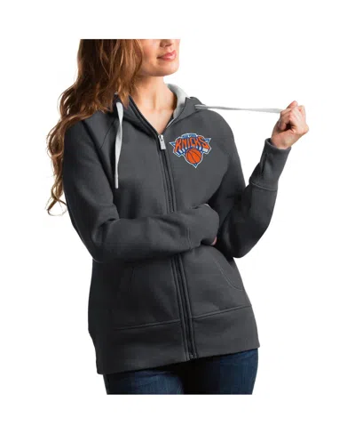 Antigua Women's Charcoal New York Knicks Victory Full-zip Hoodie In Gray