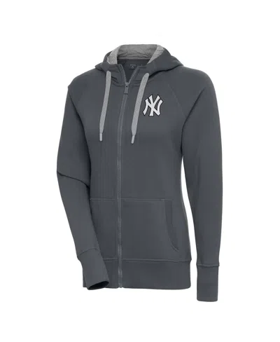 Antigua Women's Charcoal New York Yankees Brushed Metallic Victory Full-zip Hoodie