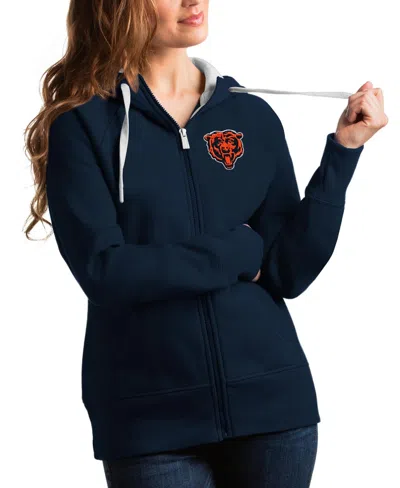 Antigua Women's Chicago Bears Bear Head Victory Full-zip Embroidered Graphics Hoodie In Navy
