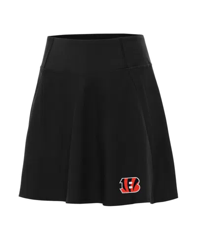 Antigua Women's Cincinnati Bengals Chip Built-in Biker Shorts Compression Waistband Skort In Black