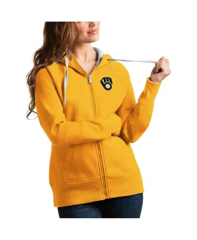 Antigua Women's Gold Denver Nuggets Victory Full-zip Hoodie In Yellow