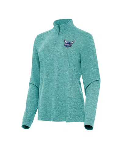 Antigua Women's Heather Aqua Charlotte Hornets Mentor Quarter-zip Mock Long Sleeve Top In Blue