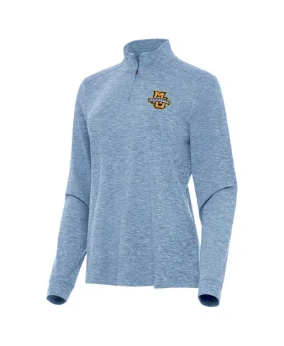 Antigua Women's Heather Aqua Marquette Golden Eagles Mentor Long Sleeve Quarter-zip Mock Polo Sweatshirt In Blue