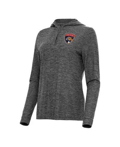 Antigua Women's Heather Black Florida Panthers Daybreak Quarter-zip Hoodie In Gray