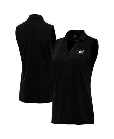 Antigua Women's Heather Black Georgia Bulldogs Layout Sleeveless V-neck Polo Shirt