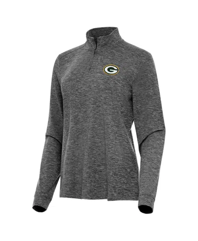 Antigua Women's Heather Black Green Bay Packers Mentor Quarter-zip Jacket In Gray