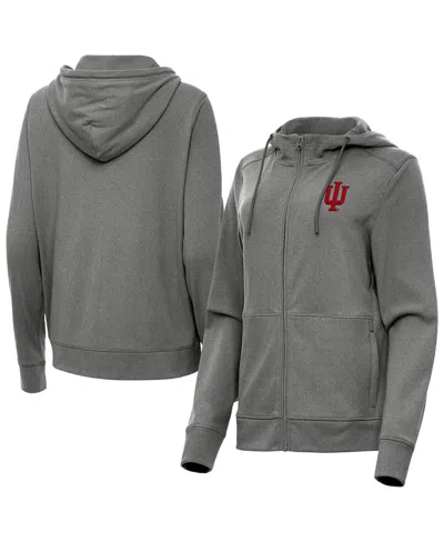 Antigua Women's Heather Black Indiana Hoosiers Seeker Full-zip Hoodie Jacket In Gray