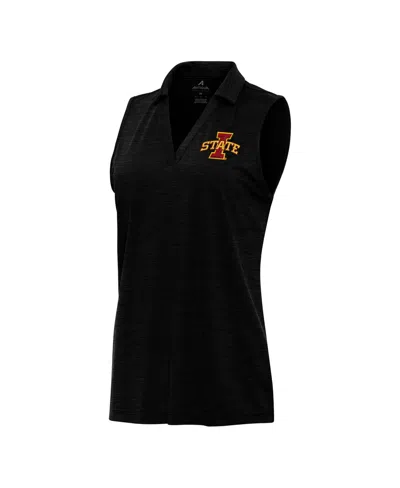 Antigua Women's Heather Black Iowa State Cyclones Layout Sleeveless V-neck Polo Shirt