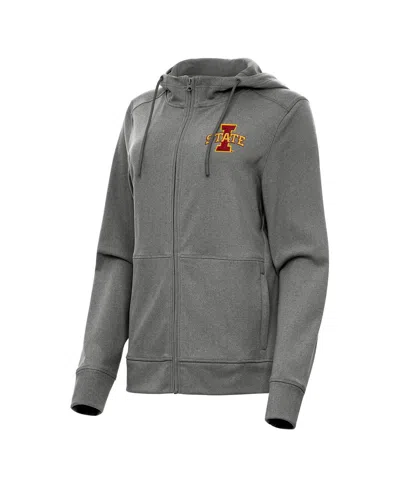 Antigua Women's Heather Black Iowa State Cyclones Seeker Full-zip Hoodie In Gray