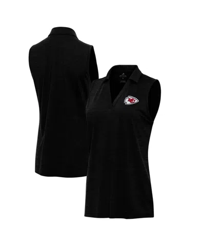 Antigua Women's Heather Black Kansas City Chiefs Layout Sleeveless V-neck Polo Shirt