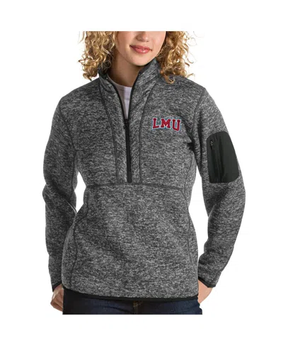 Antigua Women's Heather Black Loyola Marymount Lions Fortune Half-zip Pullover Sweater In Gray