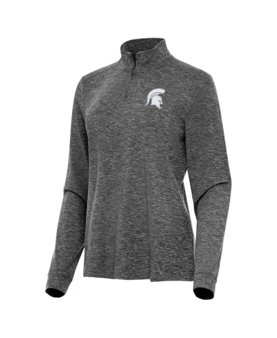 Antigua Women's Heather Black Michigan State Spartans Mentor Long Sleeves Quarter-zip Mock Sweatshirt