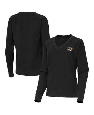 Antigua Women's Heather Black Missouri Tigers Varsity V-neck Tri-blend Pullover Sweatshirt