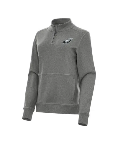 Antigua Women's Heather Black Philadelphia Eagles Crush Quarter-zip Jacket In Gray