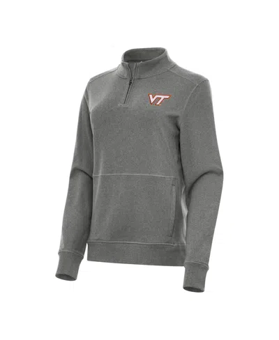 Antigua Women's Heather Black Virginia Tech Hokies Crush Quarter-zip Fleece Sweatshirt In Gray