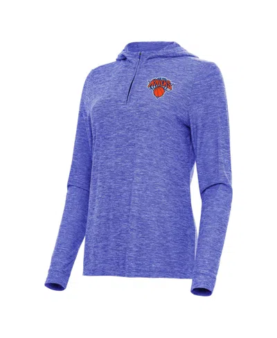 Antigua Women's Heather Blue New York Knicks Daybreak Quarter-zip Hoodie
