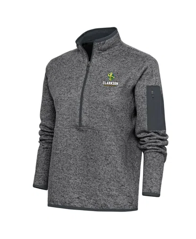 Antigua Women's Heather Charcoal Clarkson Golden Knights Fortune Digital Thermal Half-zip Jacket In Gray