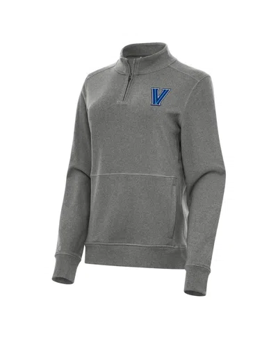Antigua Women's Heather Charcoal Villanova Wildcats Crush Quarter-zip Fleece Sweatshirt In Gray