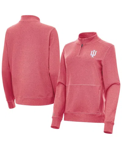 Antigua Women's Heather Crimson Indiana Hoosiers Crush Quarter-zip Jacket In Pink