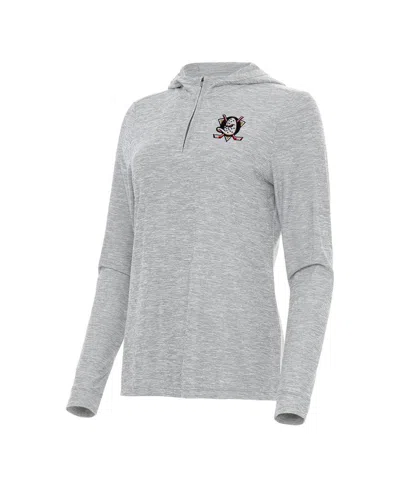 Antigua Women's Heather Gray Anaheim Ducks Daybreak Quarter-zip Hoodie