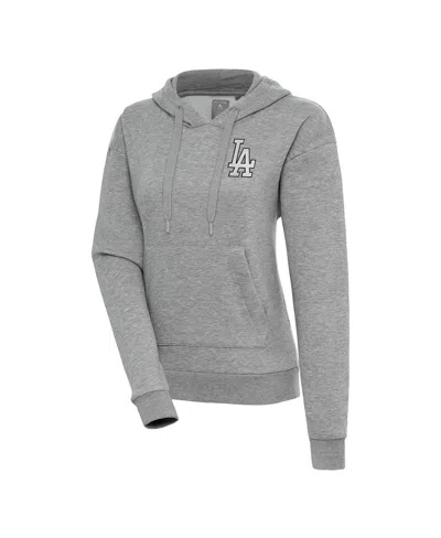 Antigua Women's Heather Gray Los Angeles Dodgers Brushed Metallic Victory Pullover Hoodie