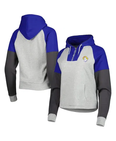 Antigua Women's Heather Gray Los Angeles Rams Lightweight Jackpot Raglan Half-zip Pullover Hoodie In Heather Gray,royal
