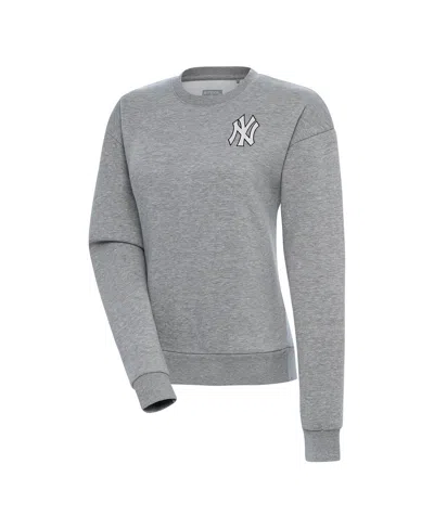 Antigua Women's Heather Gray New York Yankees Brushed Metallic Victory Pullover Sweatshirt